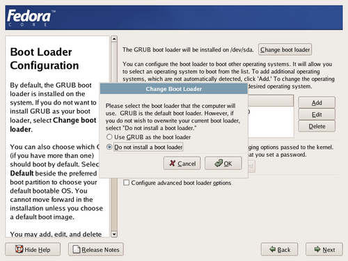 Change boot loader dialog