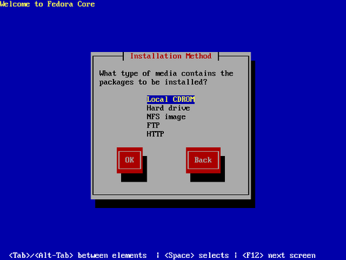 
	  Installation method screen.
        