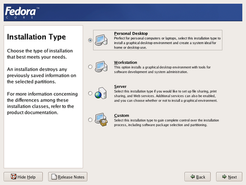 
	    Installation type screen.
	  