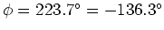 $\phi=223.7\rm ^{\circ}=-136.3\rm ^{\circ}$